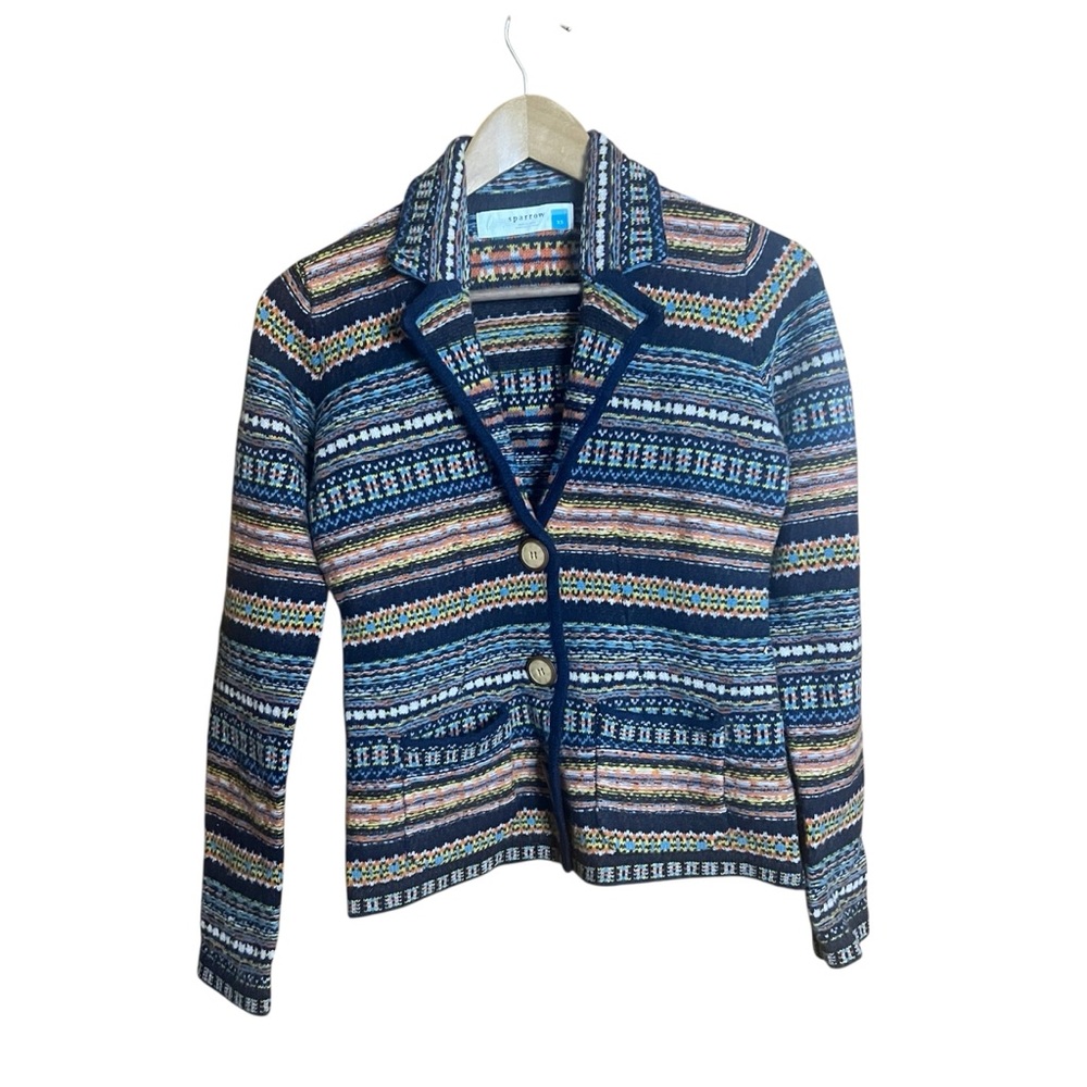 Anthropologie Nordic Sweater XS Fair Isle Lambswool Cardigan Blazer Knit Sparrow